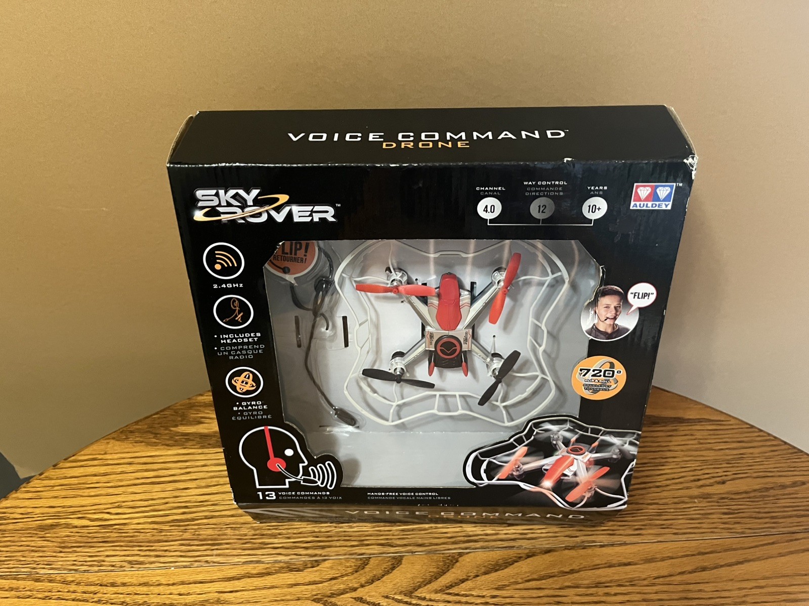 SKY ROVER VOICE COMAND DRONE NEW IN BOX. 13 VOICE COMMANDS. WITH HEADSET!!