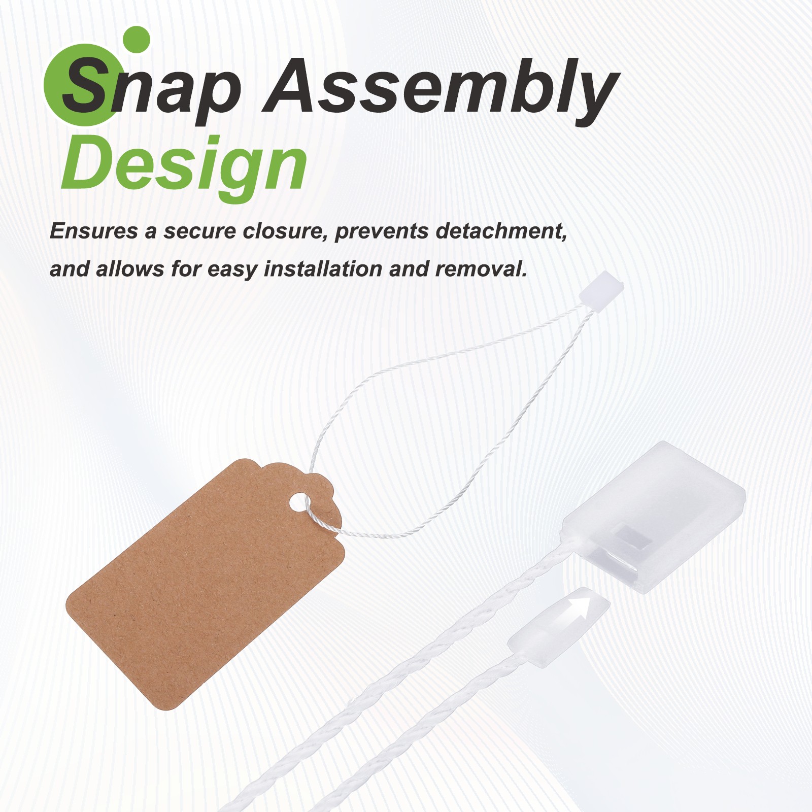 1000pcs Polyester Hang Tag String (7.9") - Plastic Snap Lock Pin Loop White