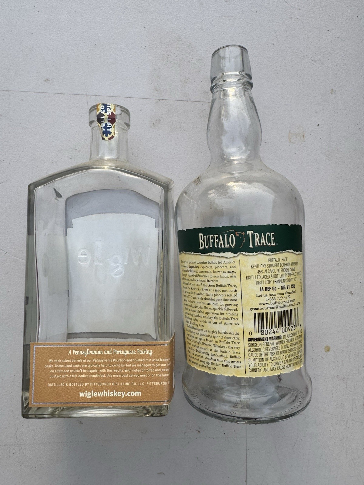 2 - Buffalo Trace & Wigle Empty Bottles