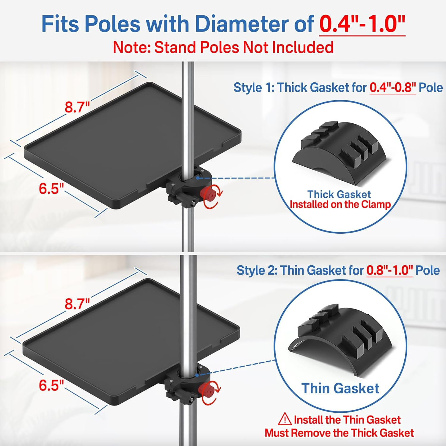 Functional Microphone Stand Tray with Adjustable Mic Stand Phone Holder - 8.7"x6