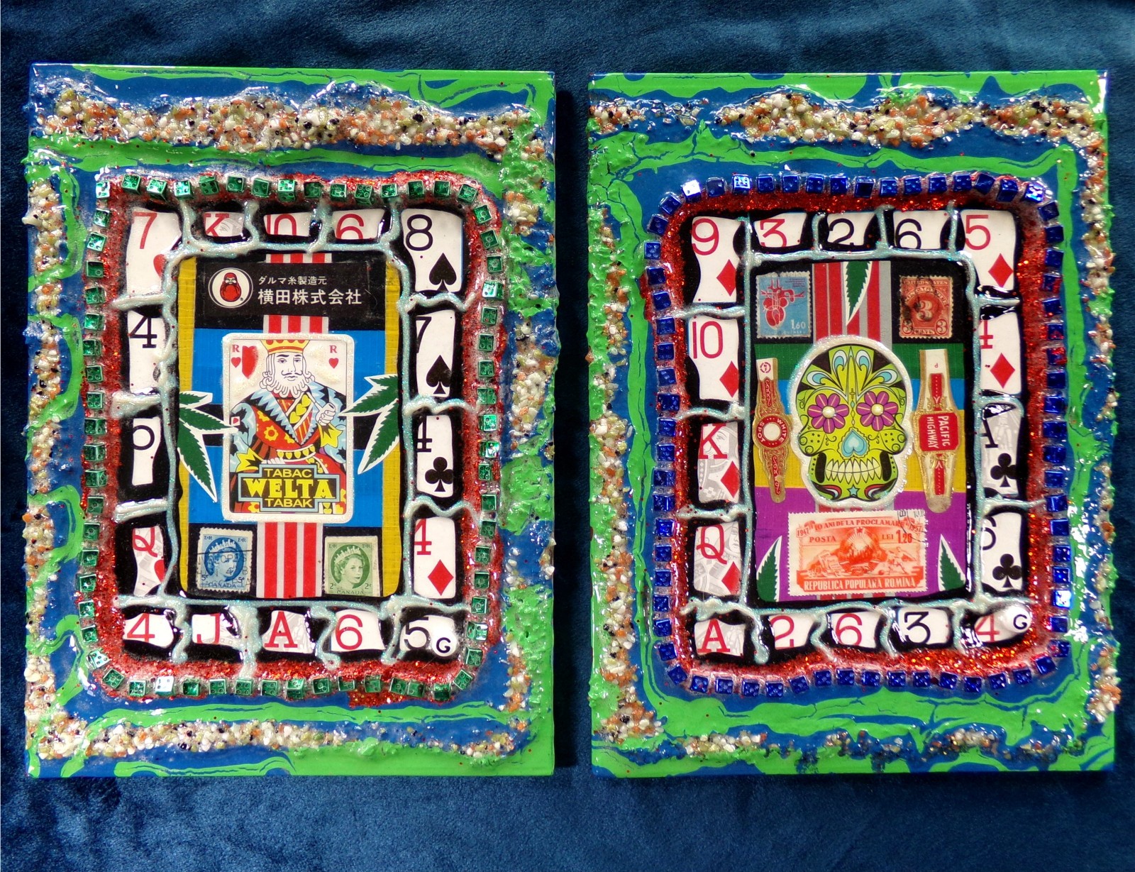 Matching Set: Smoking King & Glowing Skull, Original Art Re/Upcycled, G. Shiring