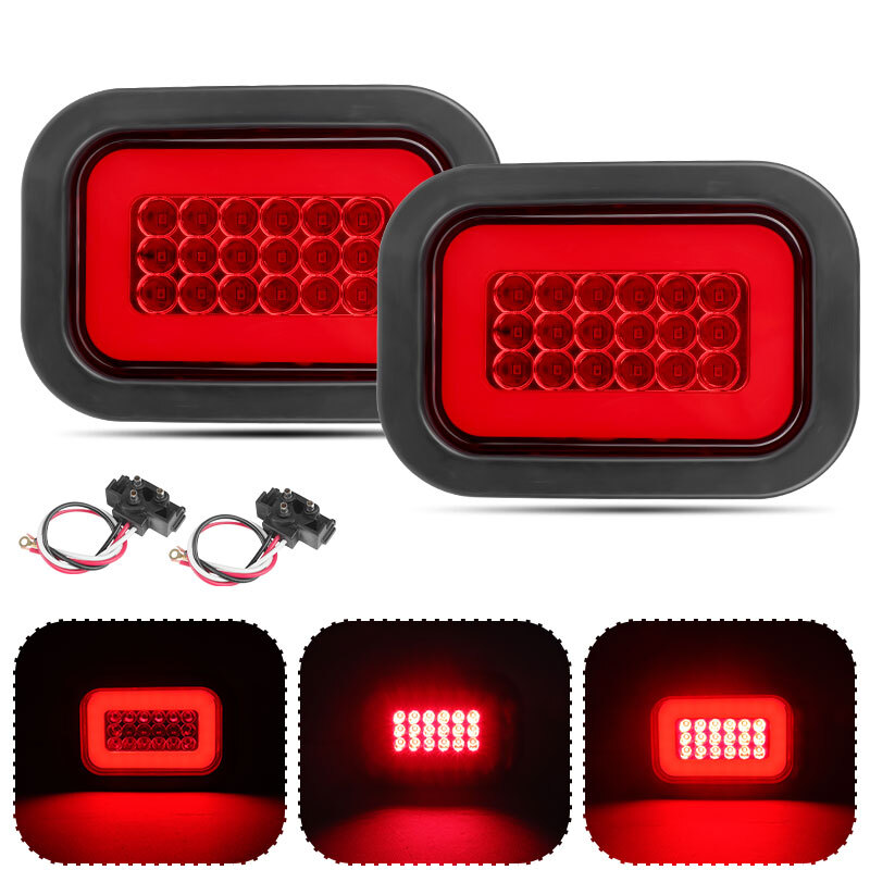 2pc 5" x 3" Red Rectangular LED Tail Lights With Pigtails For Trailer Tow Truck