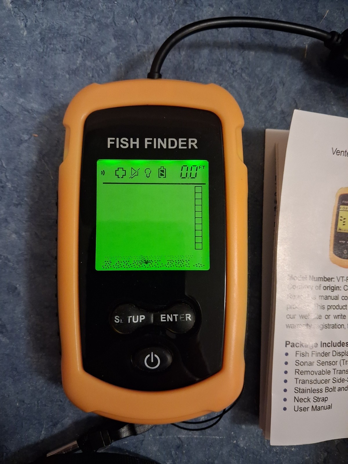 Venterior Portable Fish Finder-Handheld Sonar-LCD Display-Castable Transducer