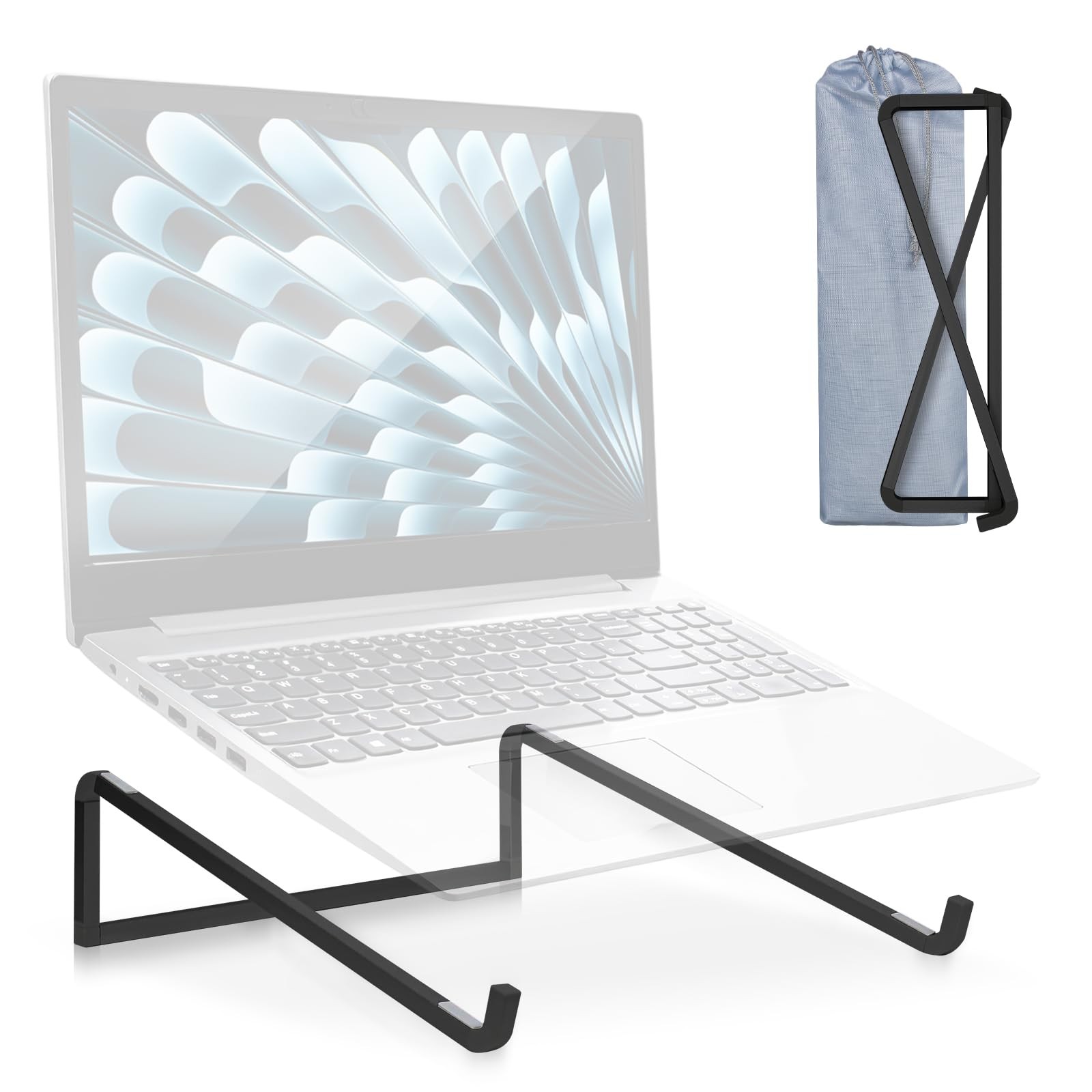 Foldable Laptop Stand Desk Universal Riser Ventilated Holder Mount Black Comp