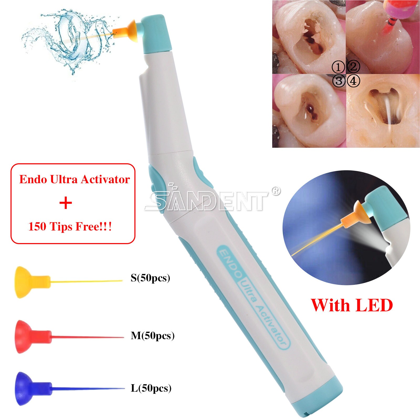 Dental LED Endo Ultra Activator Handpiece Irrigator Root Canal with 150 Tips