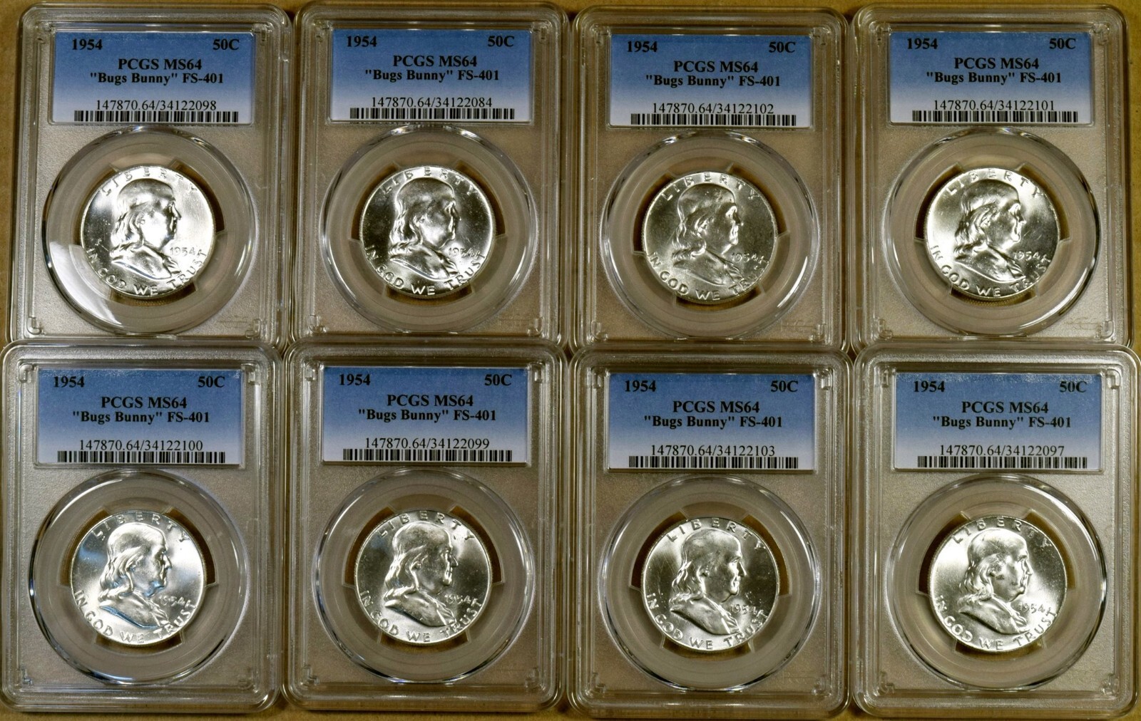 1954 PCGS MS64 FS-401 Bugs Bunny Franklin Half Dollar - 100% Blazing White