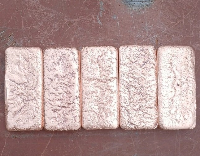 Lot of 5 Copper Ingots Bars Hand Poured 80+ oz Total Weight