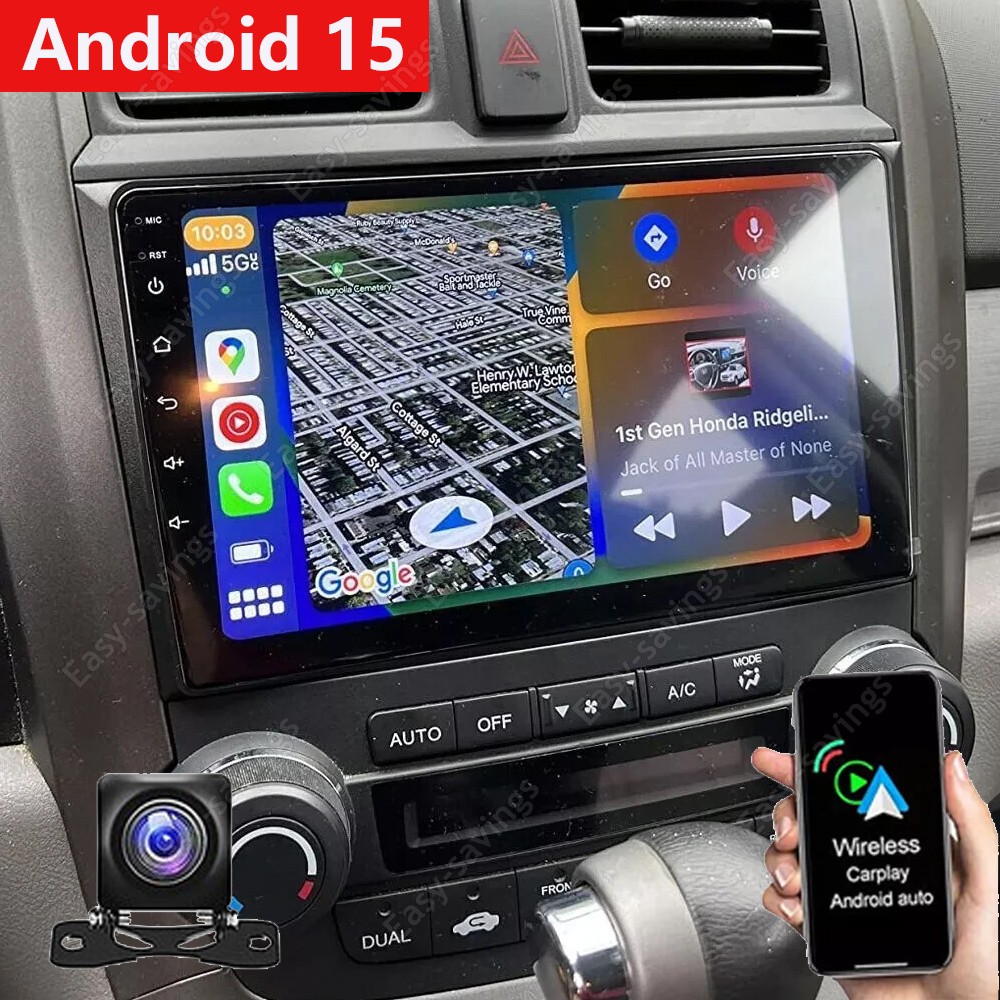 Android 15 Carplay Car Stereo GPS FM Radio For 2007-2011 Honda CRV WIFI+Camera