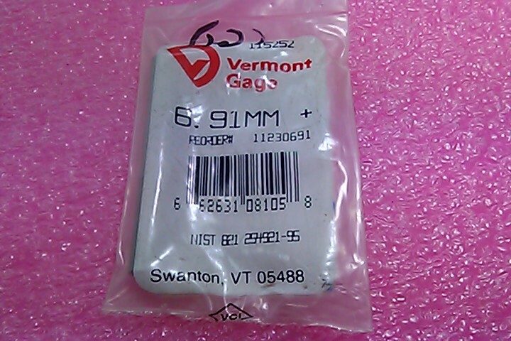 Vermont Gage Steel Go Plug Gage, Tolerance Class ZZ, 6.91mm Gage Diameter