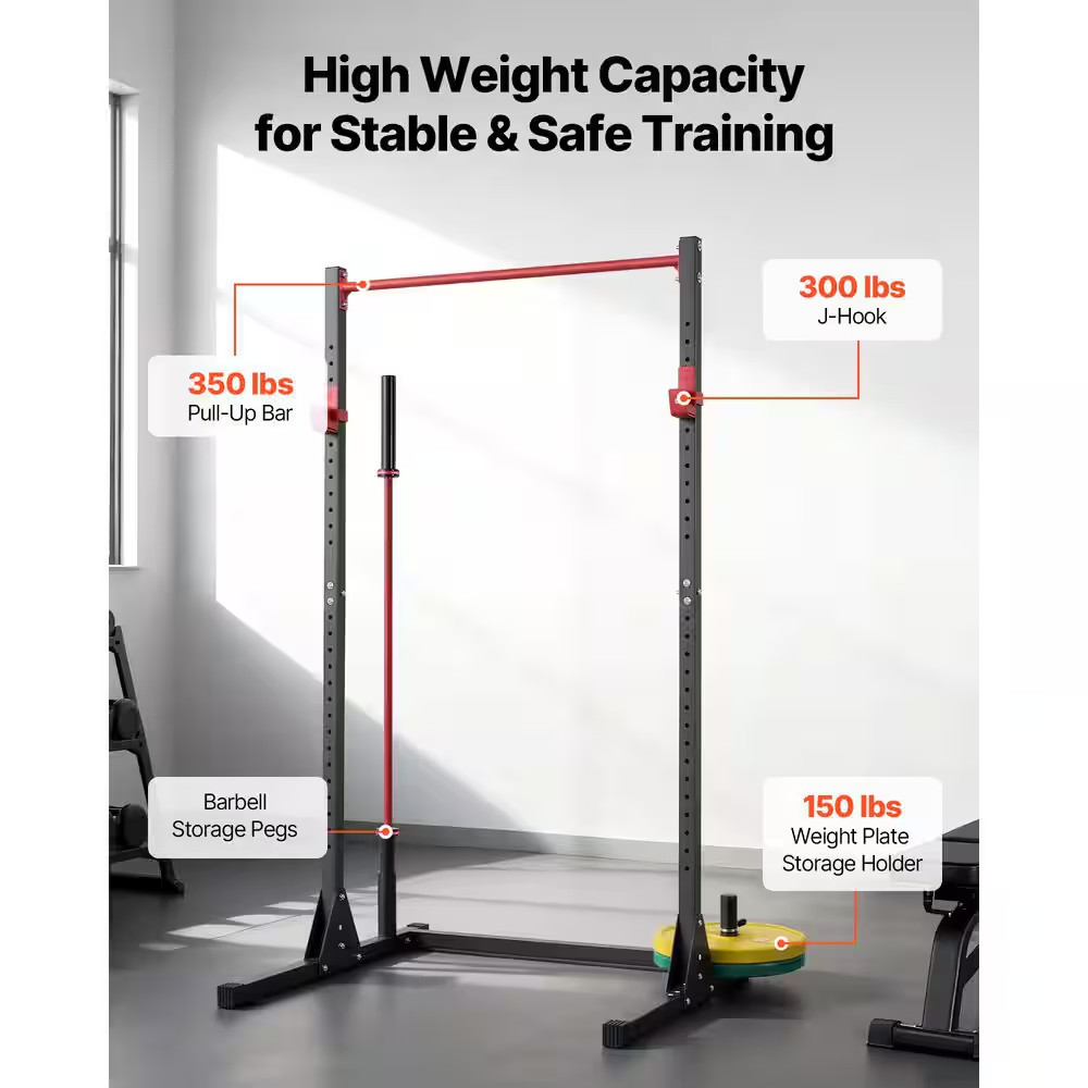 Power Cage Squat Rack, 800LBS. Strength Training Workout Home Gym, Multifunction