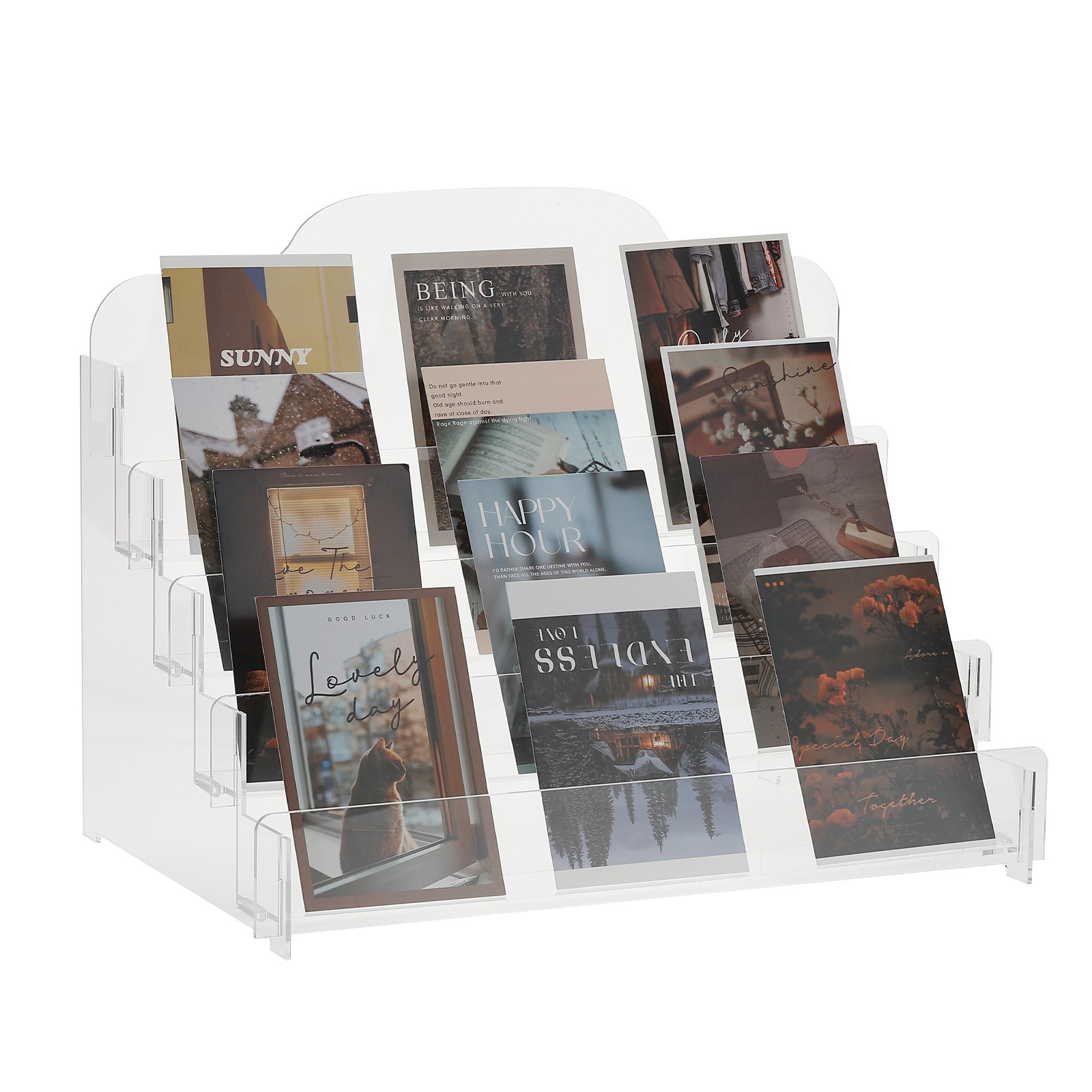4 Tier Clear Acrylic Greeting Card Display Stand for Envelopes, Clear