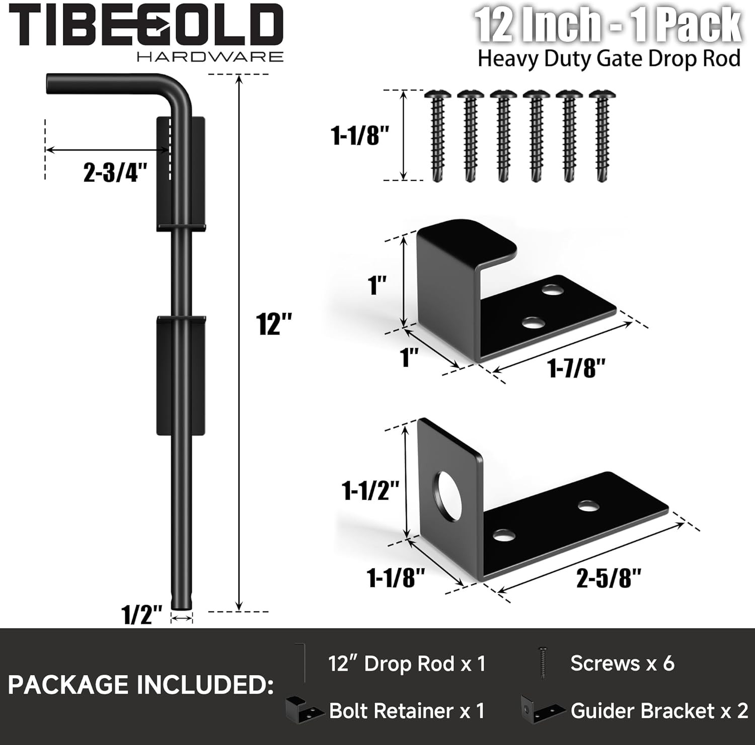 12" Heavy Duty Cane Bolt Gate Drop Rod, Extra Thick Gate Ground Latch Hardware f