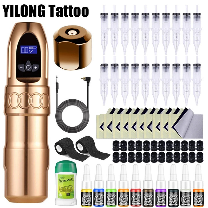 YILONG Rotary Tattoo Pen Kit Adjustable Voltage Coreless Motor Cartridge Needles