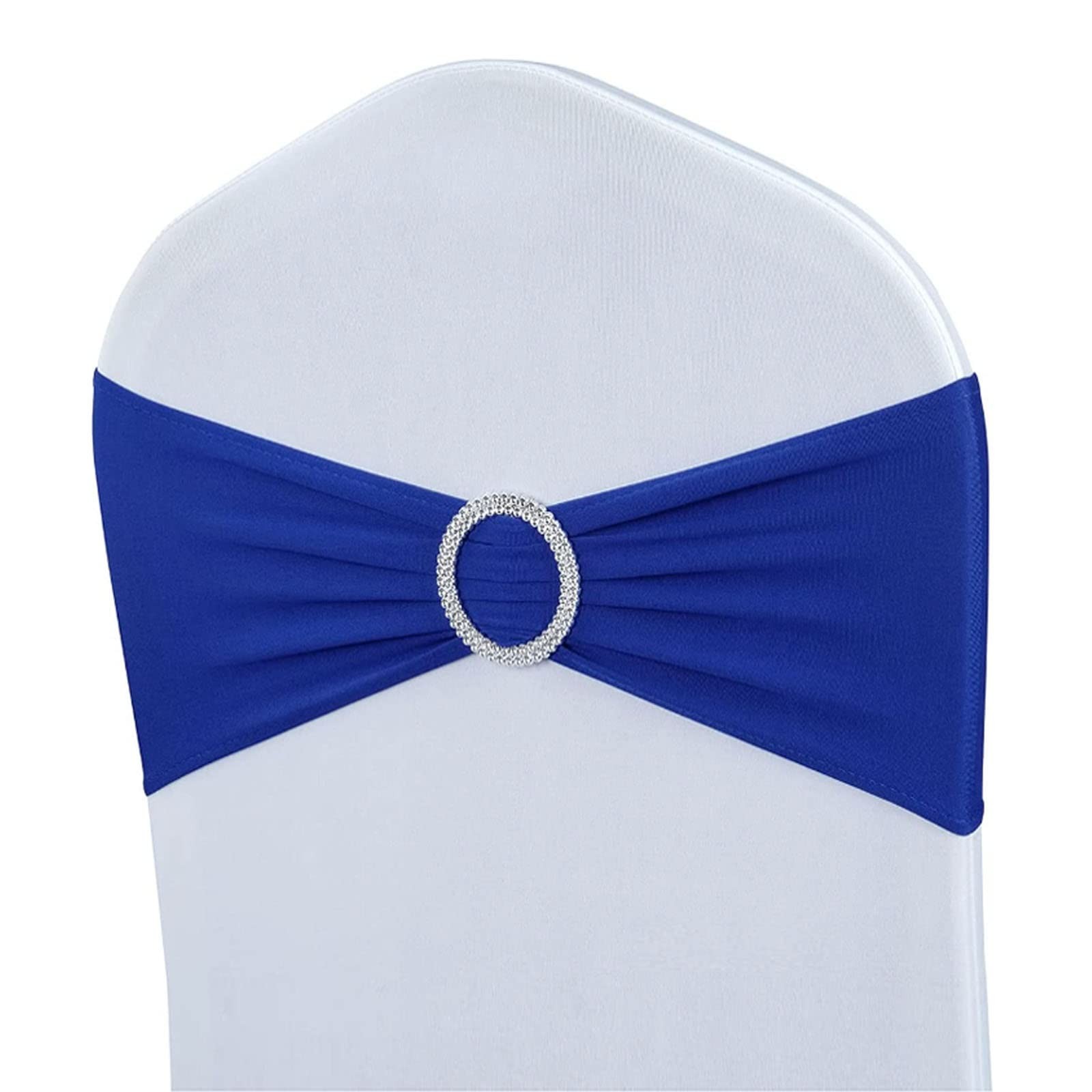 Albassa Chair Sashes Spandex Stretch Bows with Buckle 25PCS, Blue