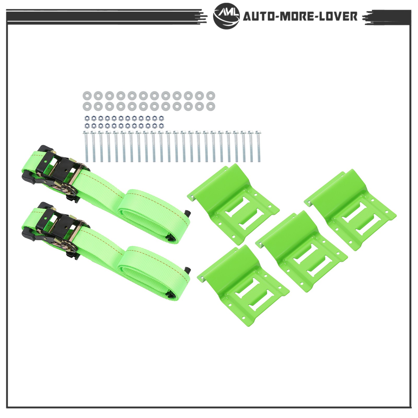 1 Set Green Tire Chock With 6 Foot Green Ratchet Tie Down Straps ATV UTV Tractor
