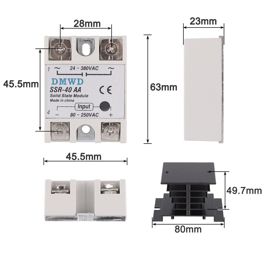 SSR-40AA Solid State Relay AC to AC (Input 80-250V AC Output 24-380V AC) with...
