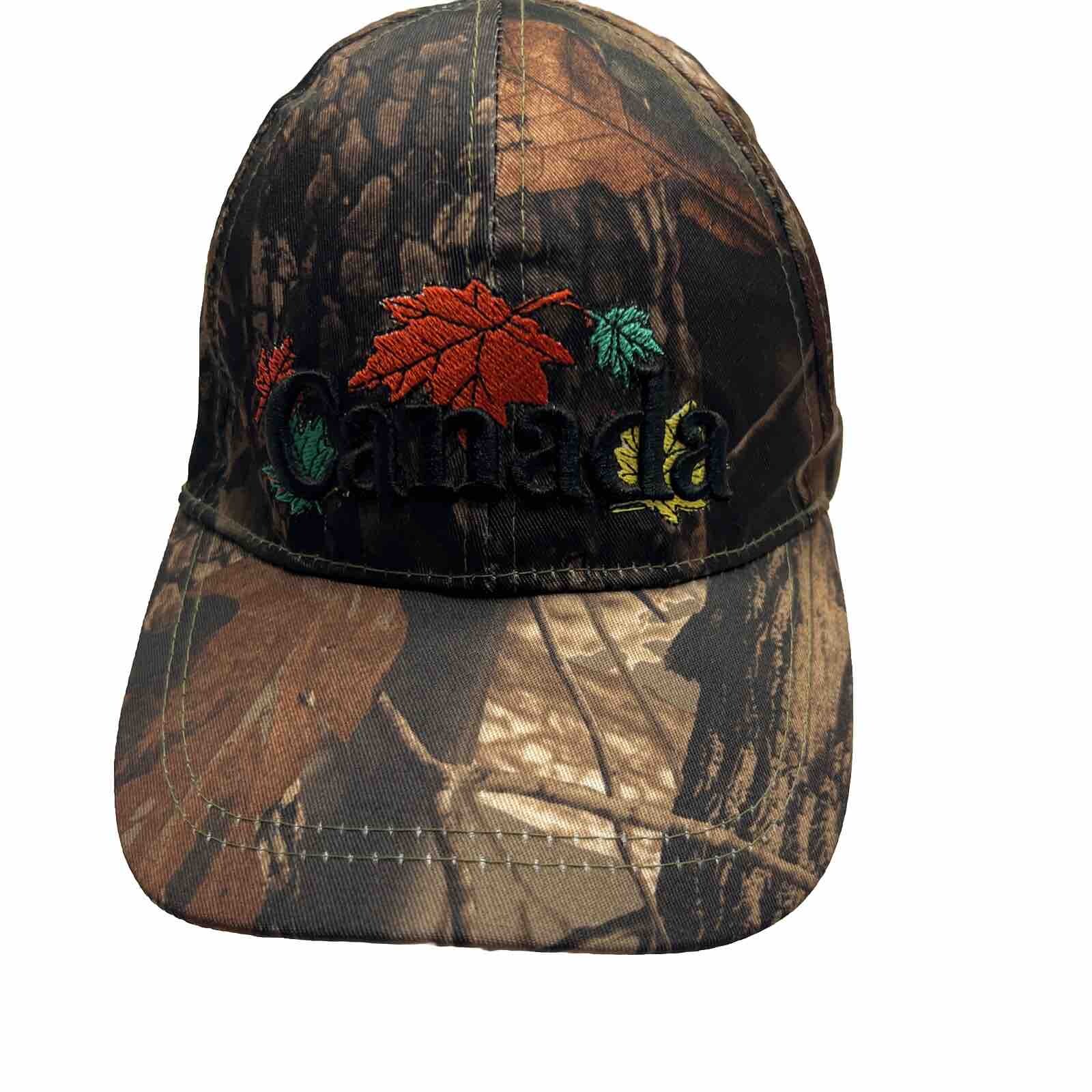 Canada Camouflage Brown Rust Hat Cap Embroidered Letters Leaves Hook Loop