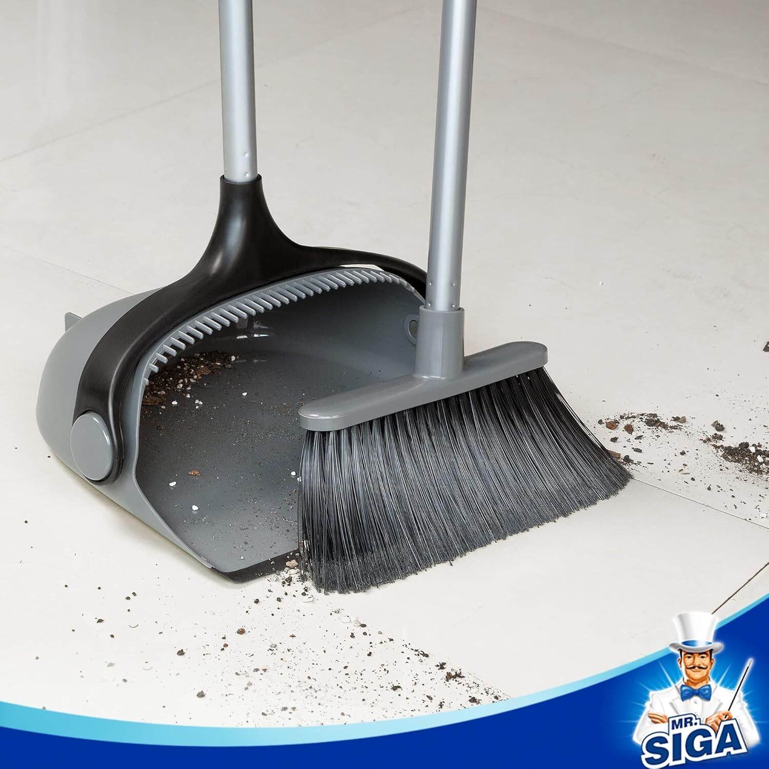 Stylish Gray Broom and Dustpan Set with Comfort Grip for Stress-Free Cleaning