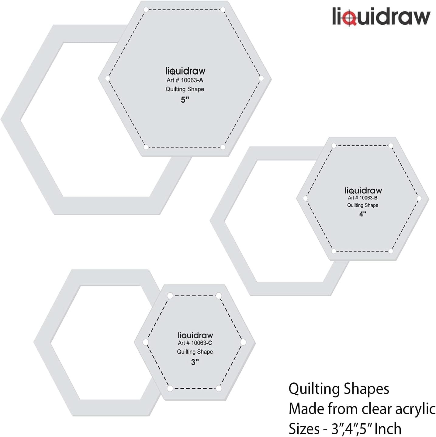 Quilting Templates & Rulers for Patchwork Acrylic Stencils Set of 3 Hexagon T...