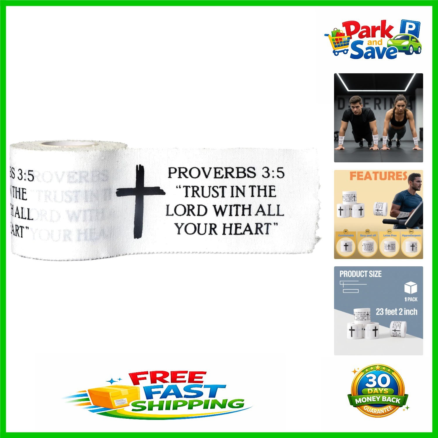 Cross Christian Sports Tape with Bible Verses - 2" x 23ft for Faithful Athletes
