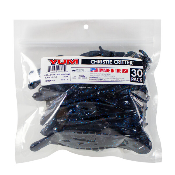 Yum YCR4BK21-30 Christie Critter 4.5"  30pk-Black/Blue FLK  Brush Hog | B6