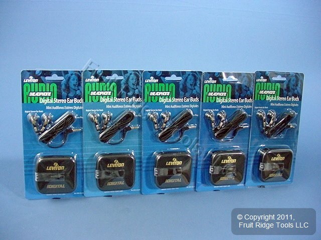 5 Leviton Digital Stereo Headphones Ear Buds w/Case C5249