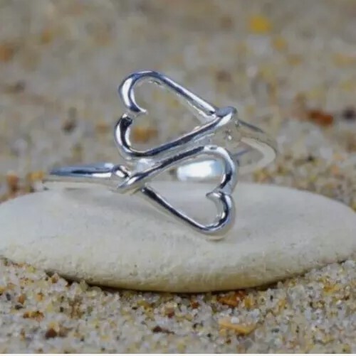 WOMEN'S Adjustable 925 SS Double Heart Beautiful Foot Wear Jewelry Toe Ring