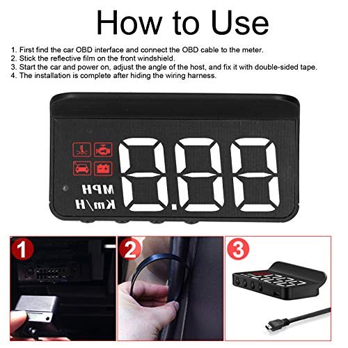 Car, HUD Display Windshield Projector Multi‑Function Gauge Warning Alarm