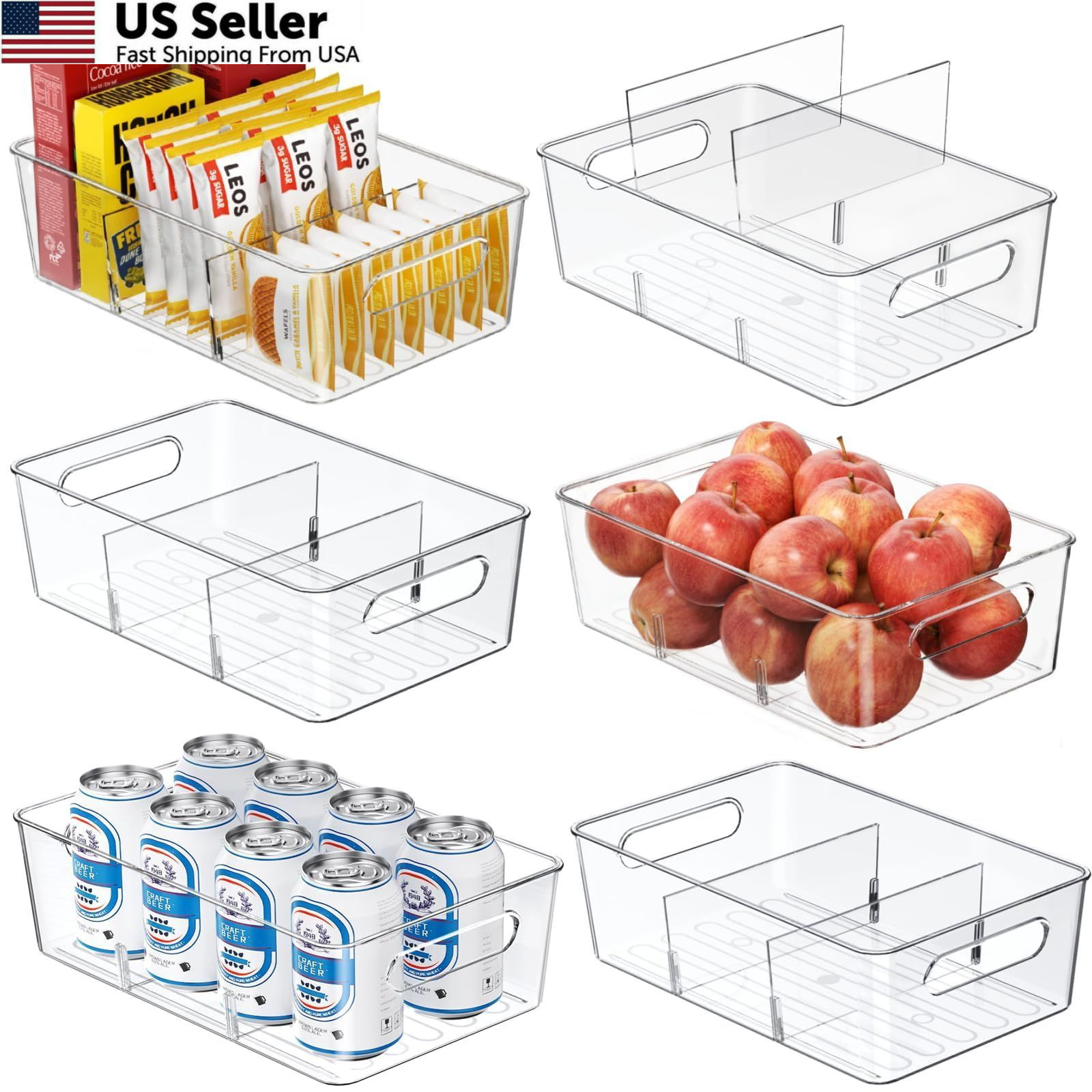Mpotmiy 6 Pack Pantry Organizers and Storage,Clear Plastic Large, clear