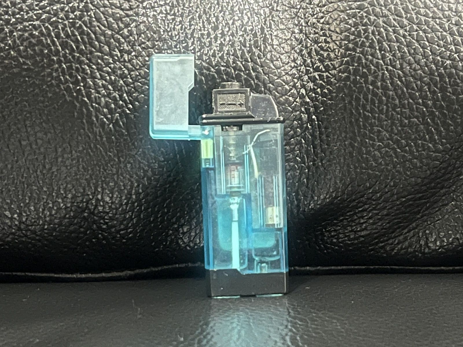 NOS 2005 Novelty Lighter Blue Transparent Clear Torch Flame Refillable Butane