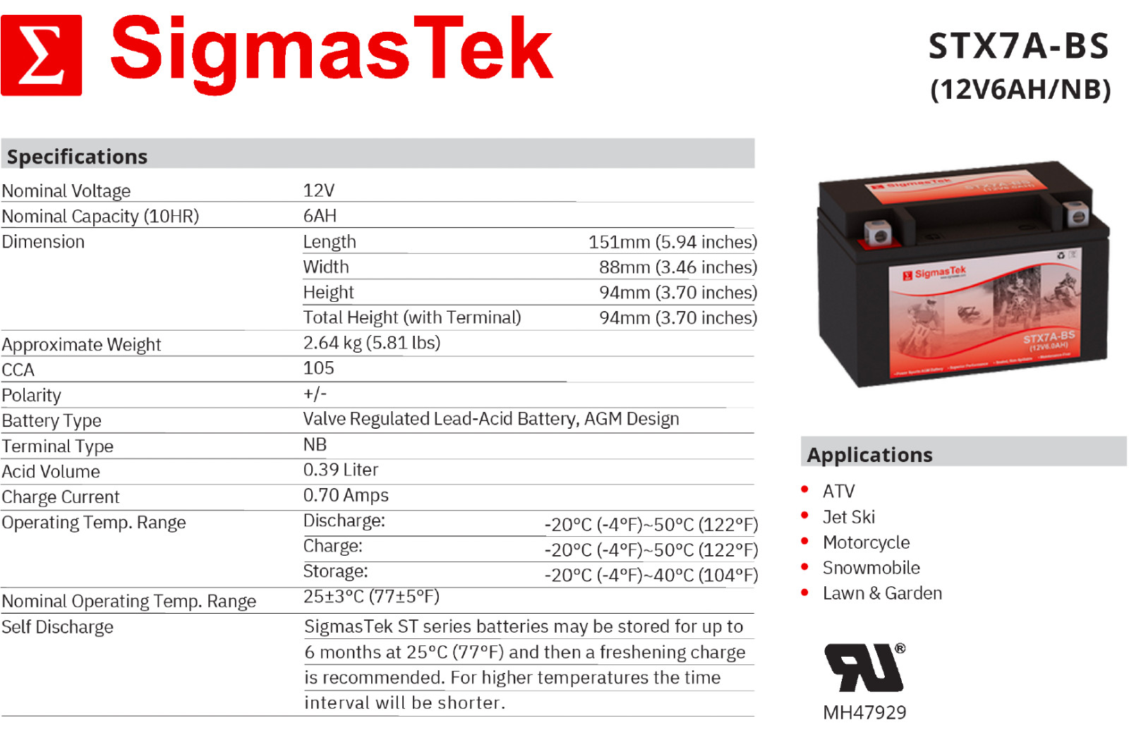 Aprilia SVX550,2010 Battery (Replacement)