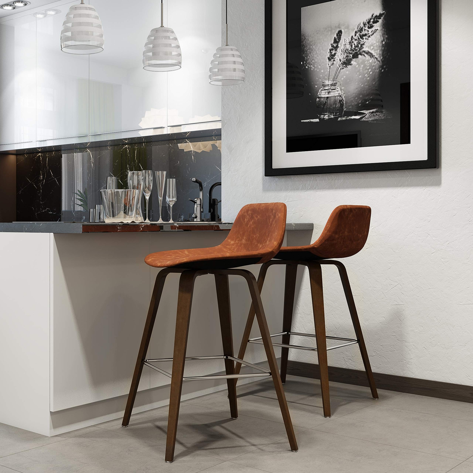 SIMPLIHOME Randolph 26 Inch Mid Century Modern Bentwood Counter Height Stool
