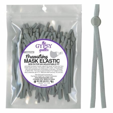 the Gypsy quilter drawstring mask elastic in gray