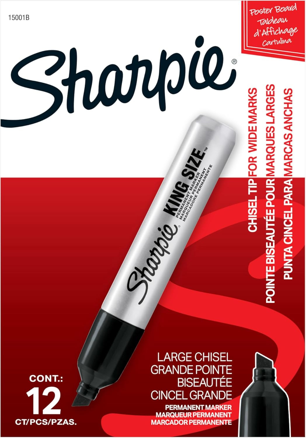 King Size Permanent Markers, Chisel Tip, Black, 12 Count - Thick Poster Markers,