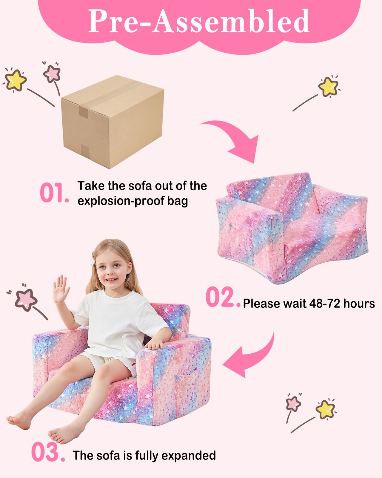 Couch, 2-in-1 Soft Couch Bed Fold Out, Chairs Comfy for Boys & Girls, Convert...