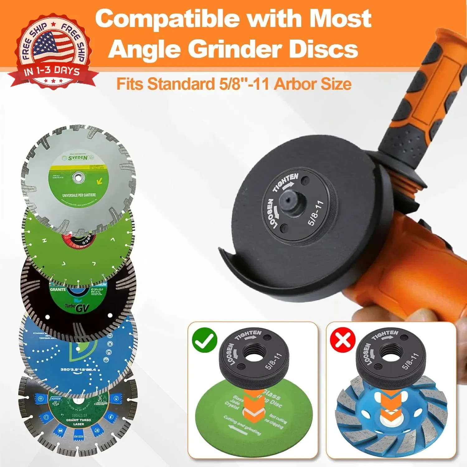 5/8"-11 Quick Change Angle Grinder Nuts, Self Locking Flange Nut No Wrench Requi