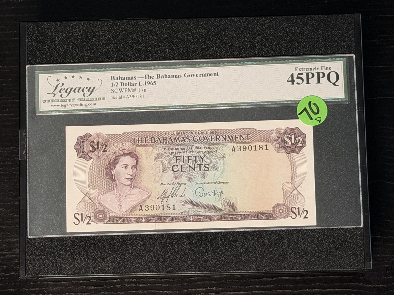 Bahamas 1965 1/2 Dollar Fifty Cents Banknote Legacy Grading 45 PPQ