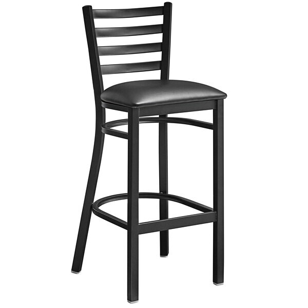 Black Ladder Back Metal Restaurant Bar Stool With Black Vinyl Seat