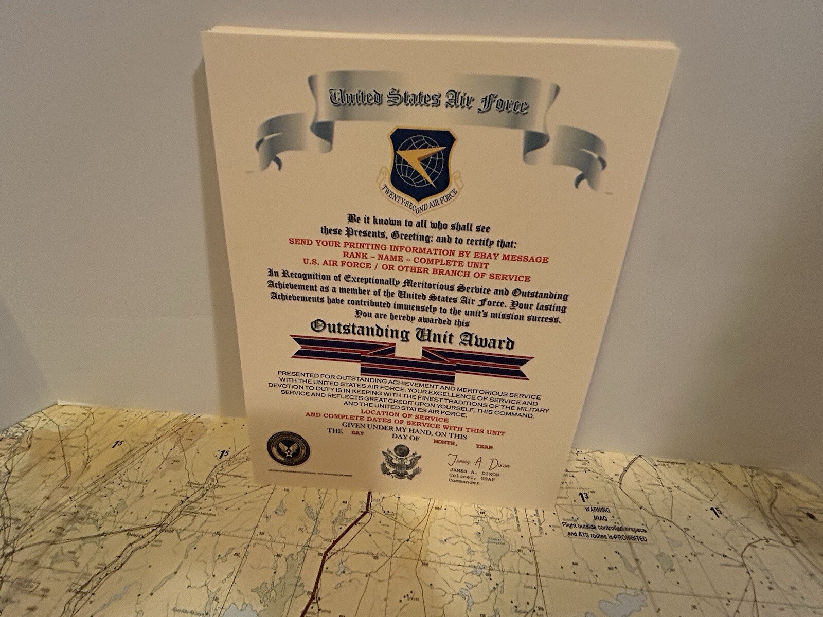 U.S. AIR FORCE / TWENTY-SECOND AIR FORCE - OUTSTANDING UNIT AWARD CERTIFICATE
