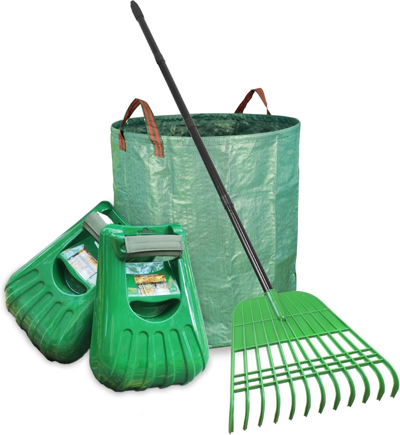 Leaf Scoops & 12 Tines Rake Set - Heavy Duty Gardening Set with 72 Gal Bag