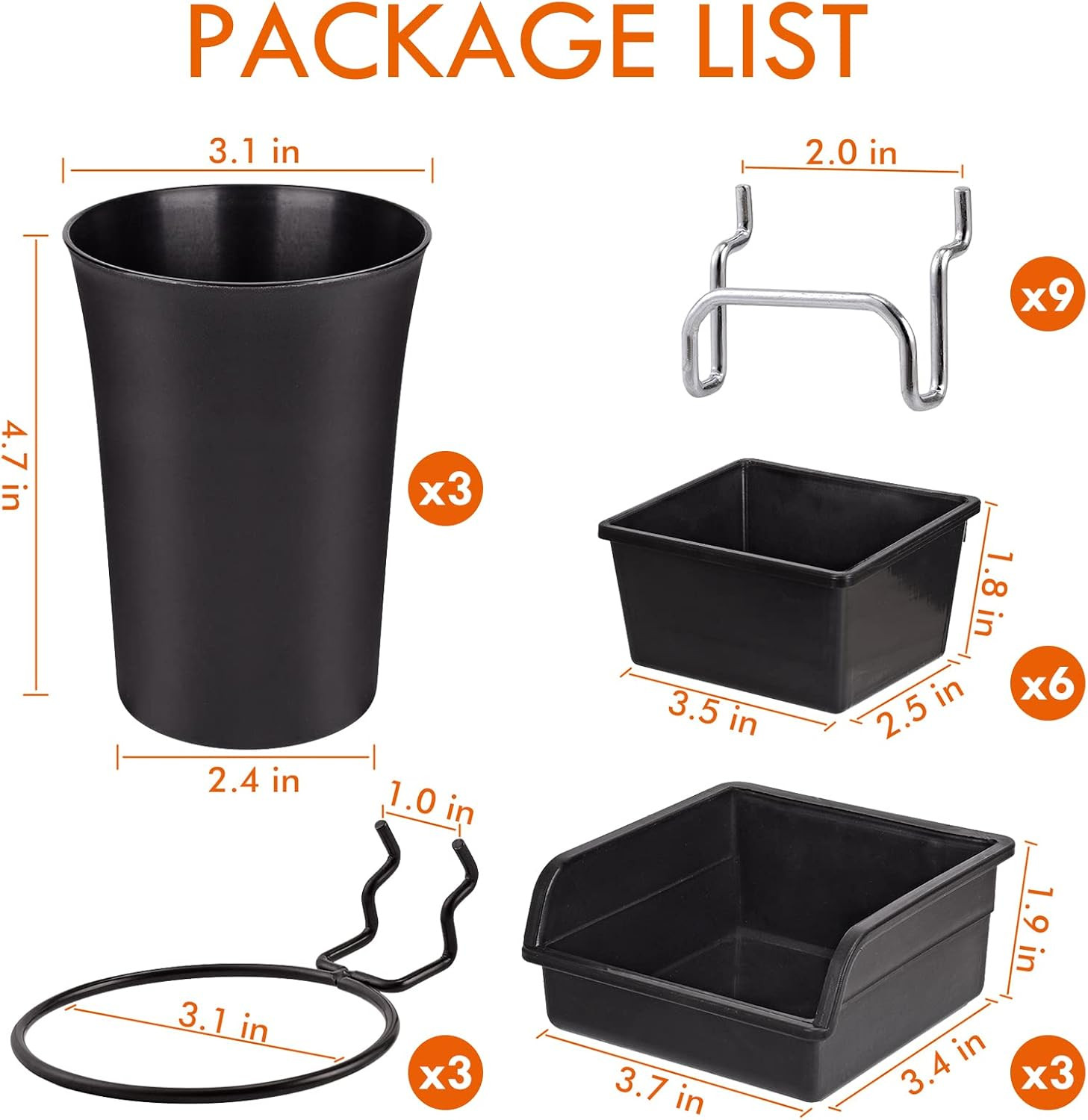 12 Pack Pegboard Bins Pegboard Cups with Hooks & Loops, Peg Board Hooks Assortme