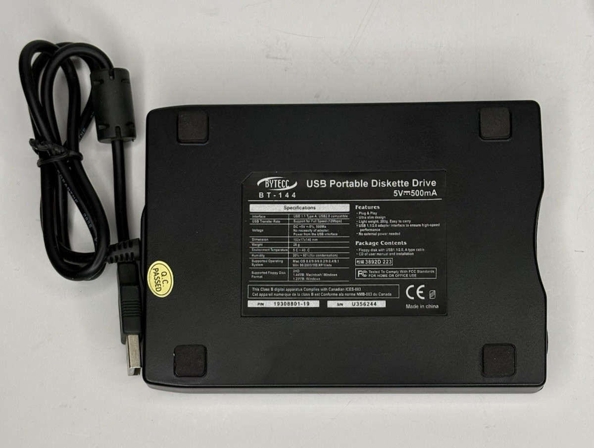Bytecc BT-144 Ultra Slim USB External Floppy Disk Drive New Open Box