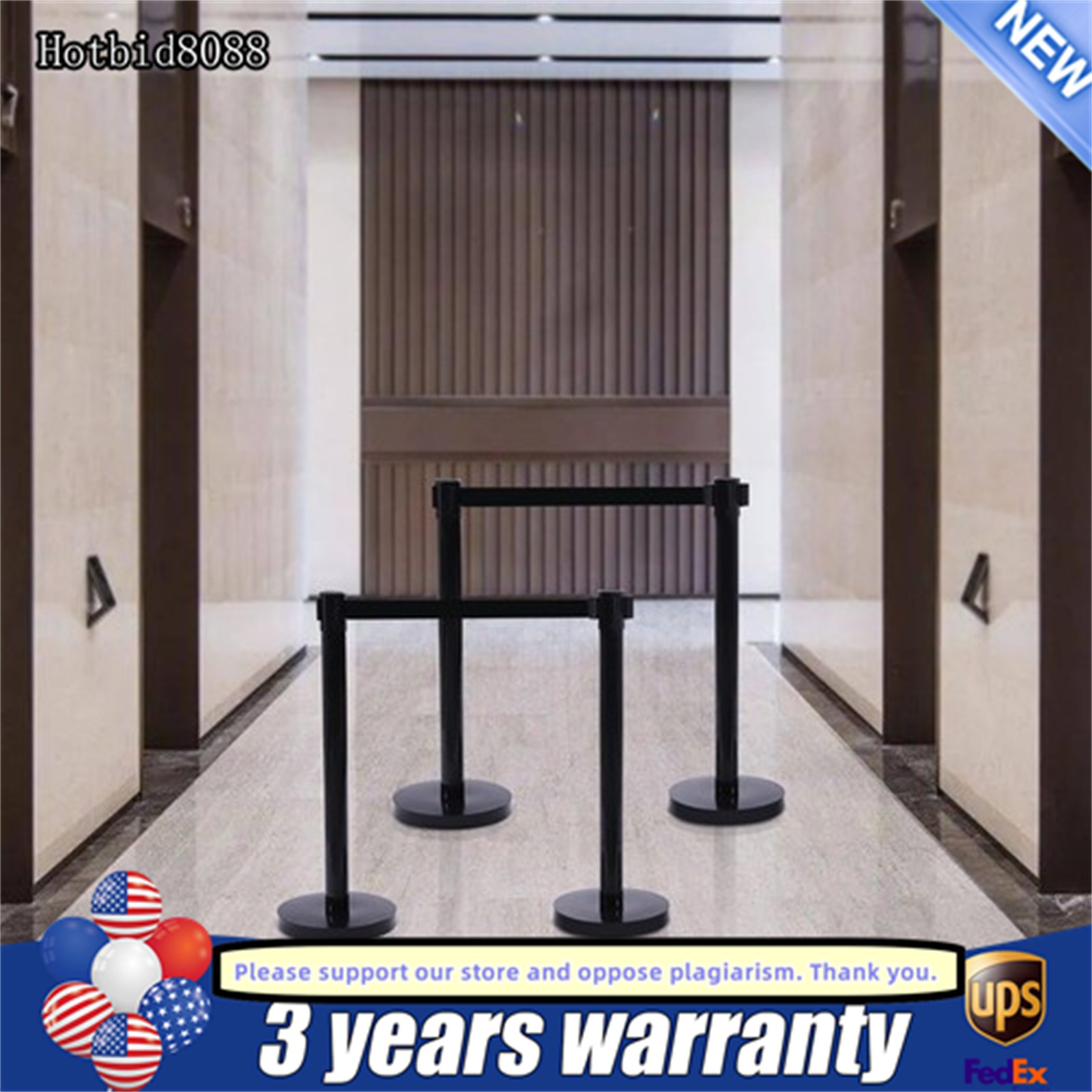 4PCS Crowd Control Stanchion Set Black Isolation Column 201 Stainless Steel Post