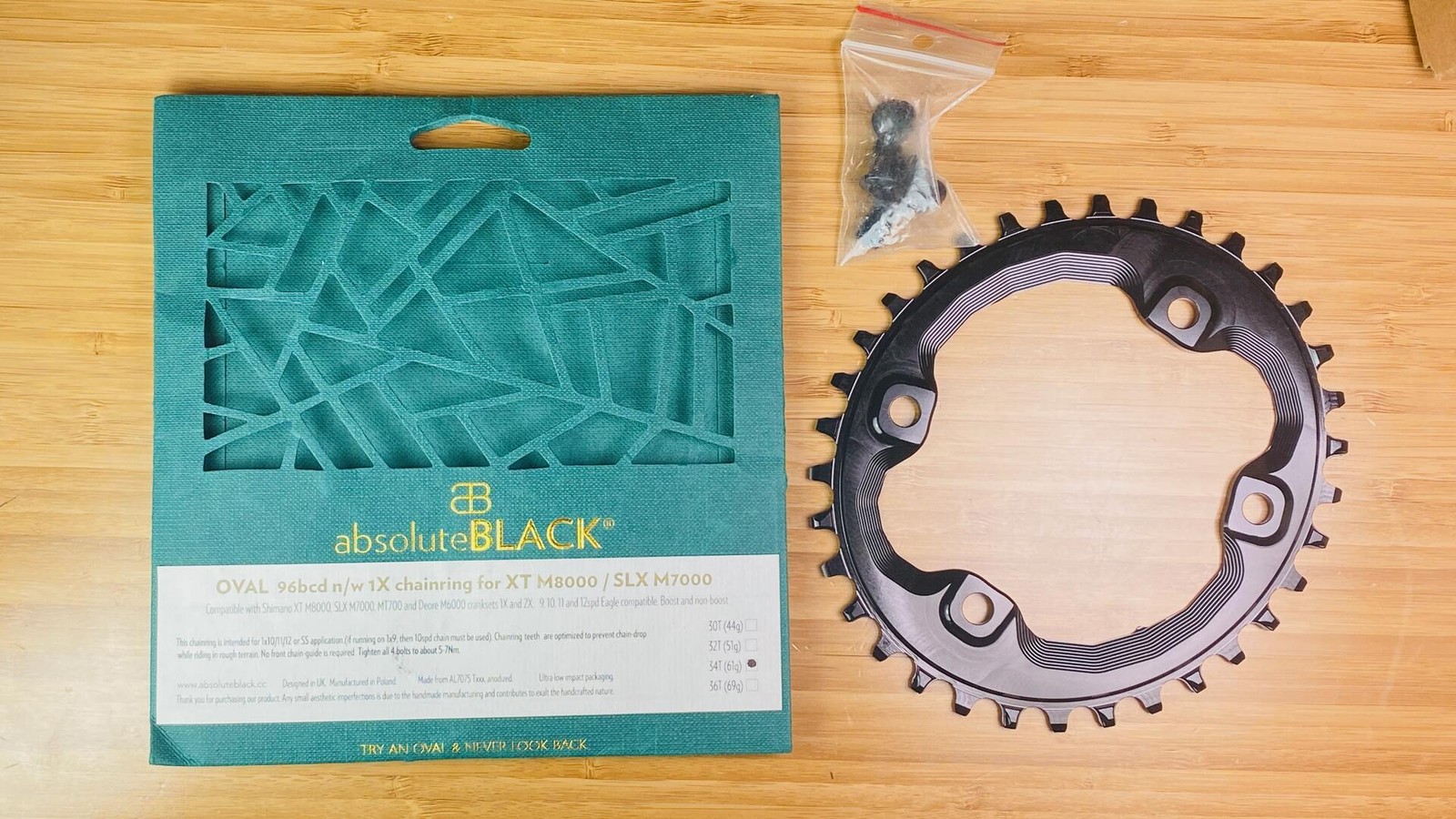 absoluteBLACK OVAL 96bcd XT N/W Chainring XT-M8000/SLXM7000 34t - Black