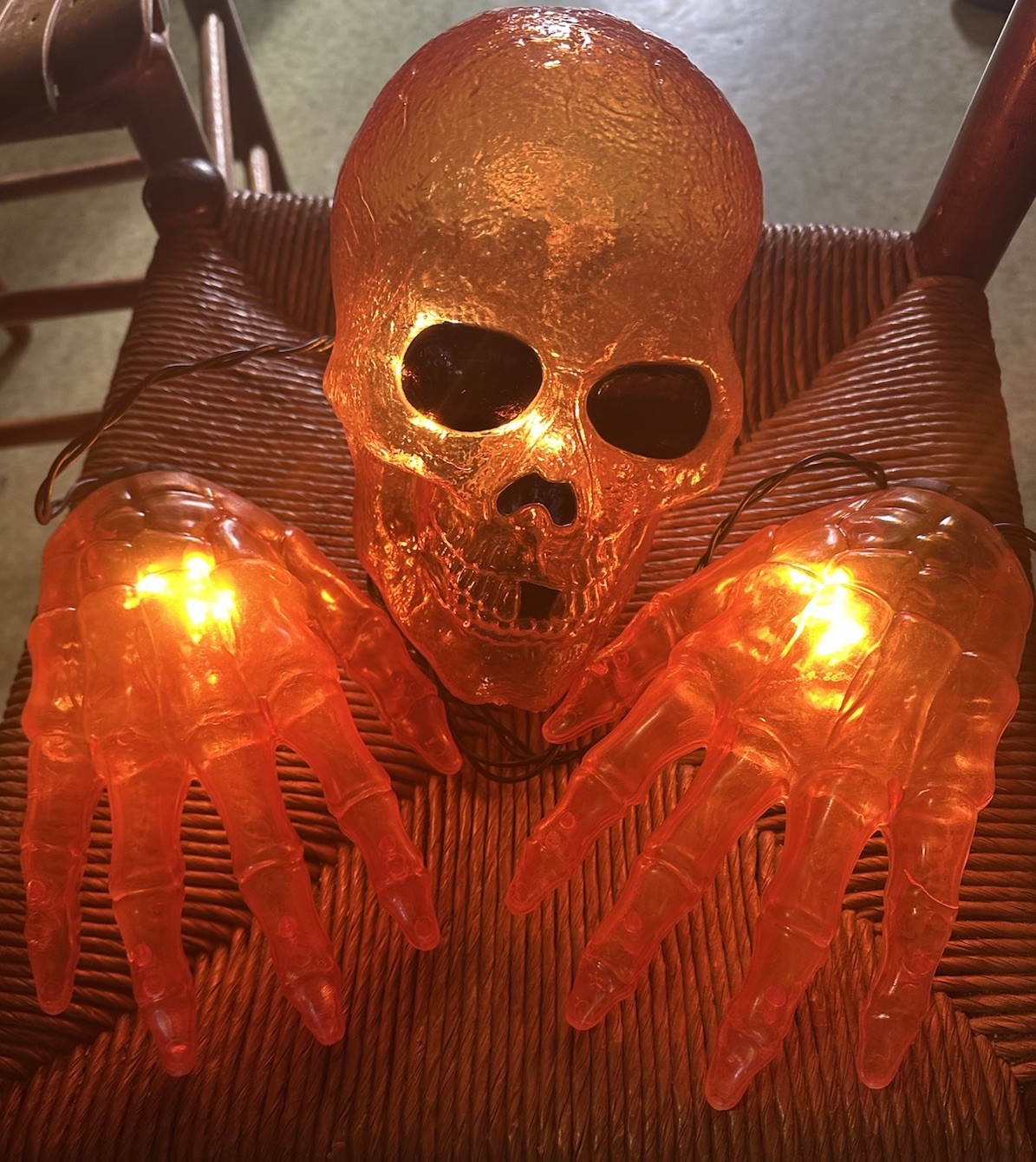 Vtg Halloween light up translucent orange Skull & Hands Prop Decor In/out