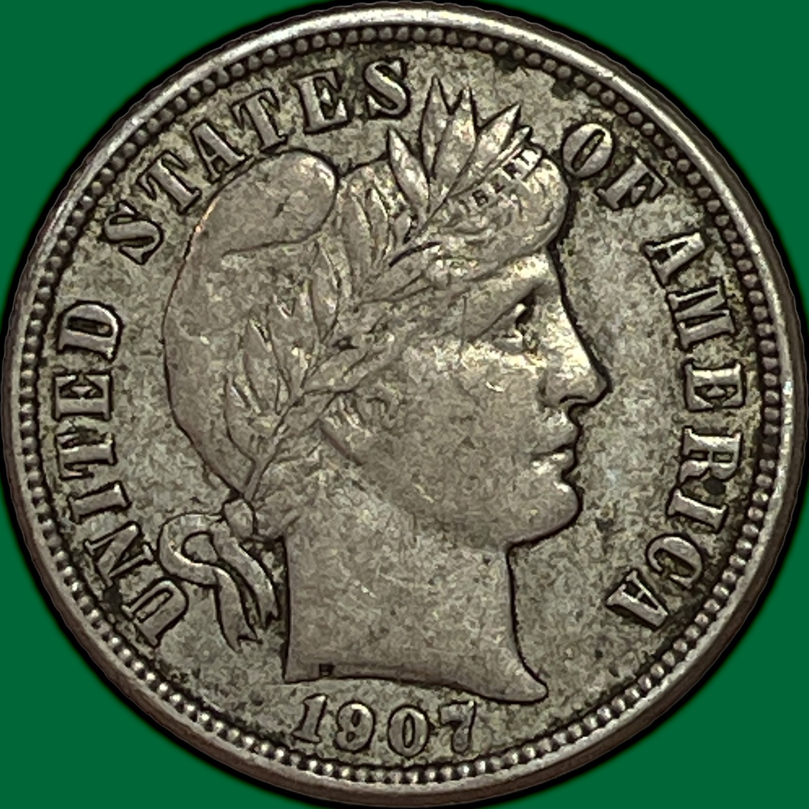 1907 Barber Dime Almost Uncirculated AU Coin #44804