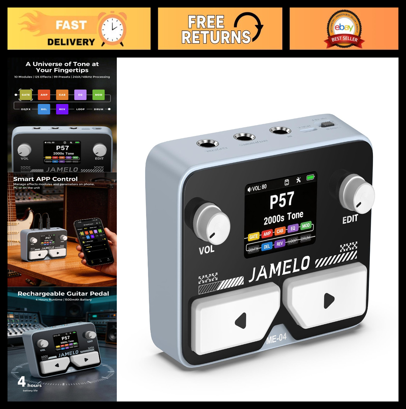 Pocket Guitar Multi Effects Pedal - 125 Effects, 99 Presets, Amp Modeling, Loope