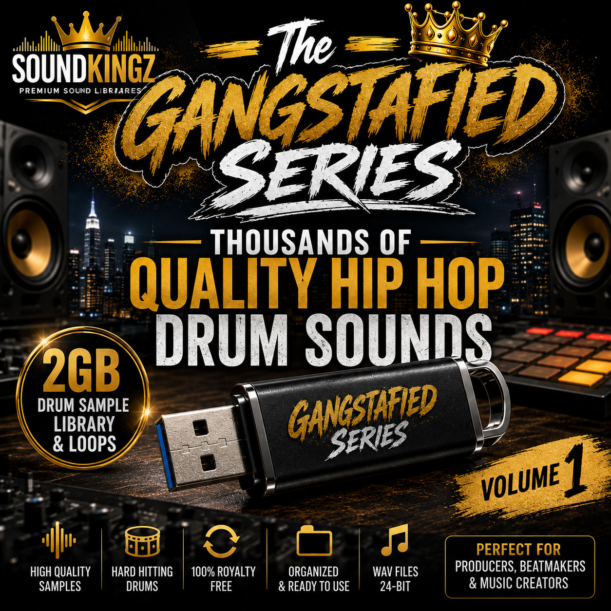 Hip Hop Drum Library 2GB USB, Thousands of Sounds Hip Hop, Trap, EDM, Loops