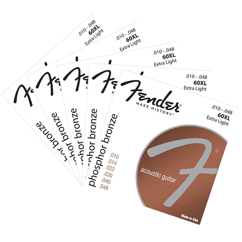 5 Packs Acoustic Guitar Strings Fender 60XL Set 10-48 Extra Light Bronze Strings