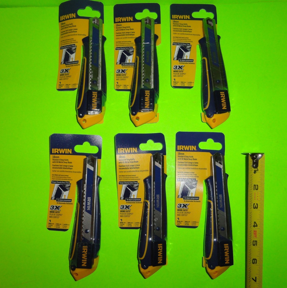 6 Pack - IRWIN 18mm Snap-Off Blade Retractable Utility Knife Auto Blade Lock